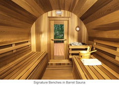 Signature benches in barrel sauna