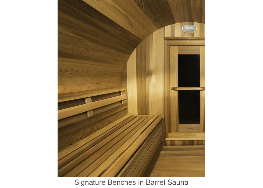 Signature benches in barrel sauna
