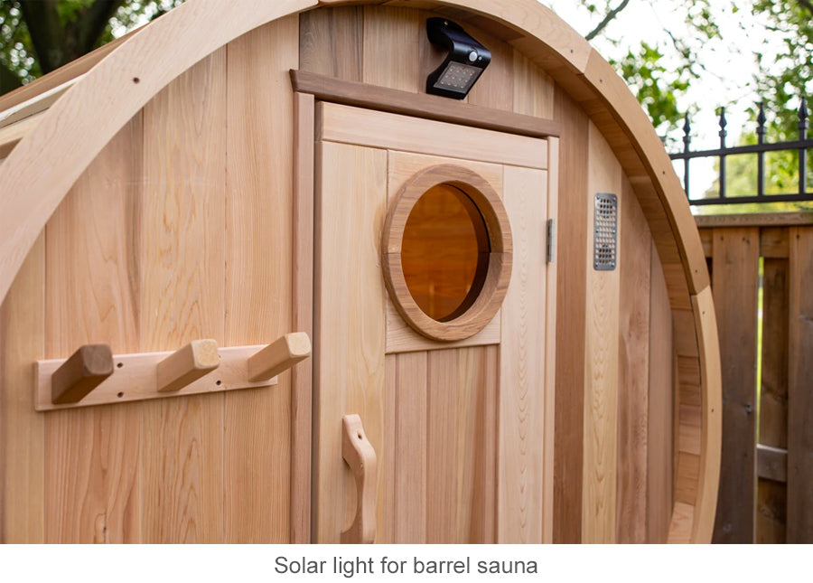 Solar light for barrel sauna