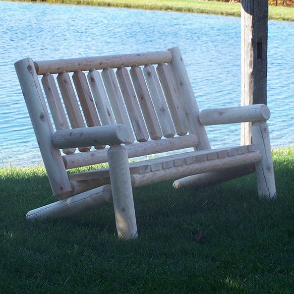 Cedar Log Rocking Bench Standard Cedar Log Bench with Back • Log Furniture and More