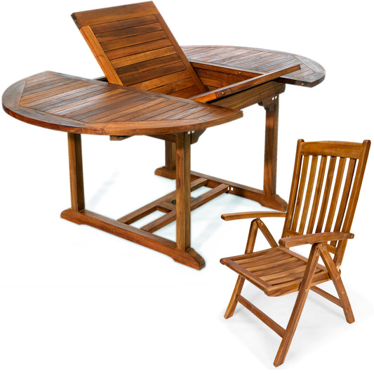 5 Piece Teak Oval Extension Table Folding Arm Chair Set