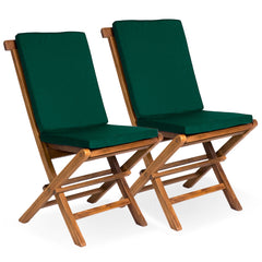 Teak Folding Chairs with Green Cushions