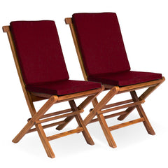 Teak Folding Chairs with Red Cushions