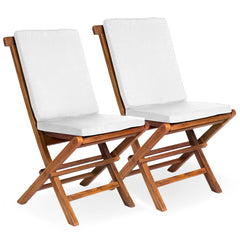 Teak Folding Chairs with White Cushions