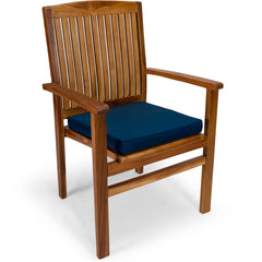 Teak Stacking Chair with Blue Cushion