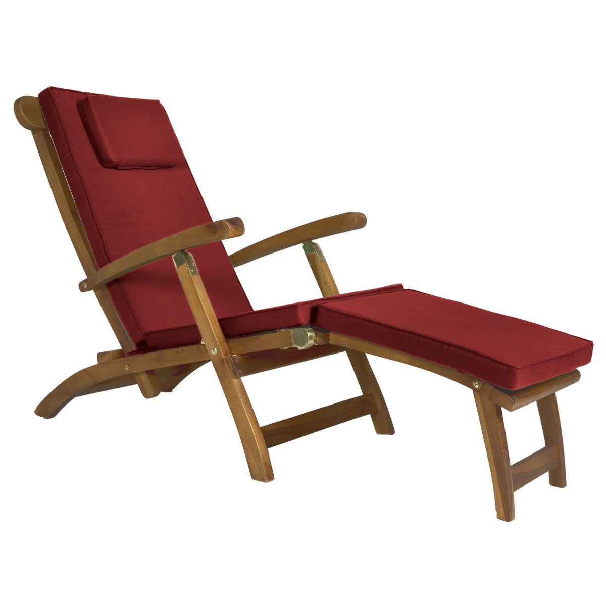 Teak Steamer Chair with Red Cushion