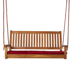 Teak Swing with Red Cushion