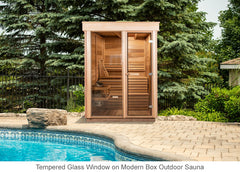 Tempered Glass Window on Modern Box Outdoor Sauna