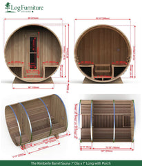 The Kimberly Barrel Sauna 7' Dia x 7' Long with Porch