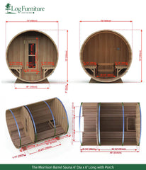 The Morrison Barrel Sauna 6' Dia x 6' Long with Porch