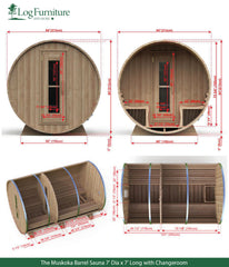 The Muskoka Barrel Sauna 7' Dia x 7' Long with Changeroom