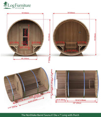 The Northlake Barrel Sauna 6' Dia x 7' Long with Porch