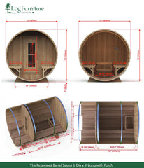 The Petawawa Barrel Sauna 6' Dia x 6' Long with Porch