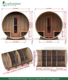 The Vermont Barrel Sauna 7' Dia x 6' Long with Porch and Changeroom