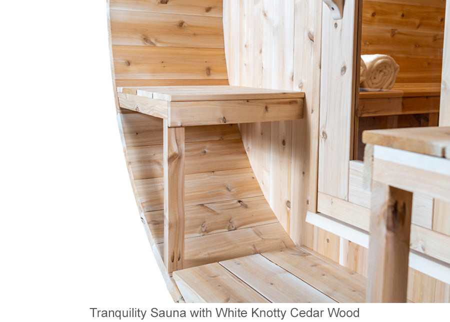 Porch Seats Tranquility White Cedar Barrel Sauna