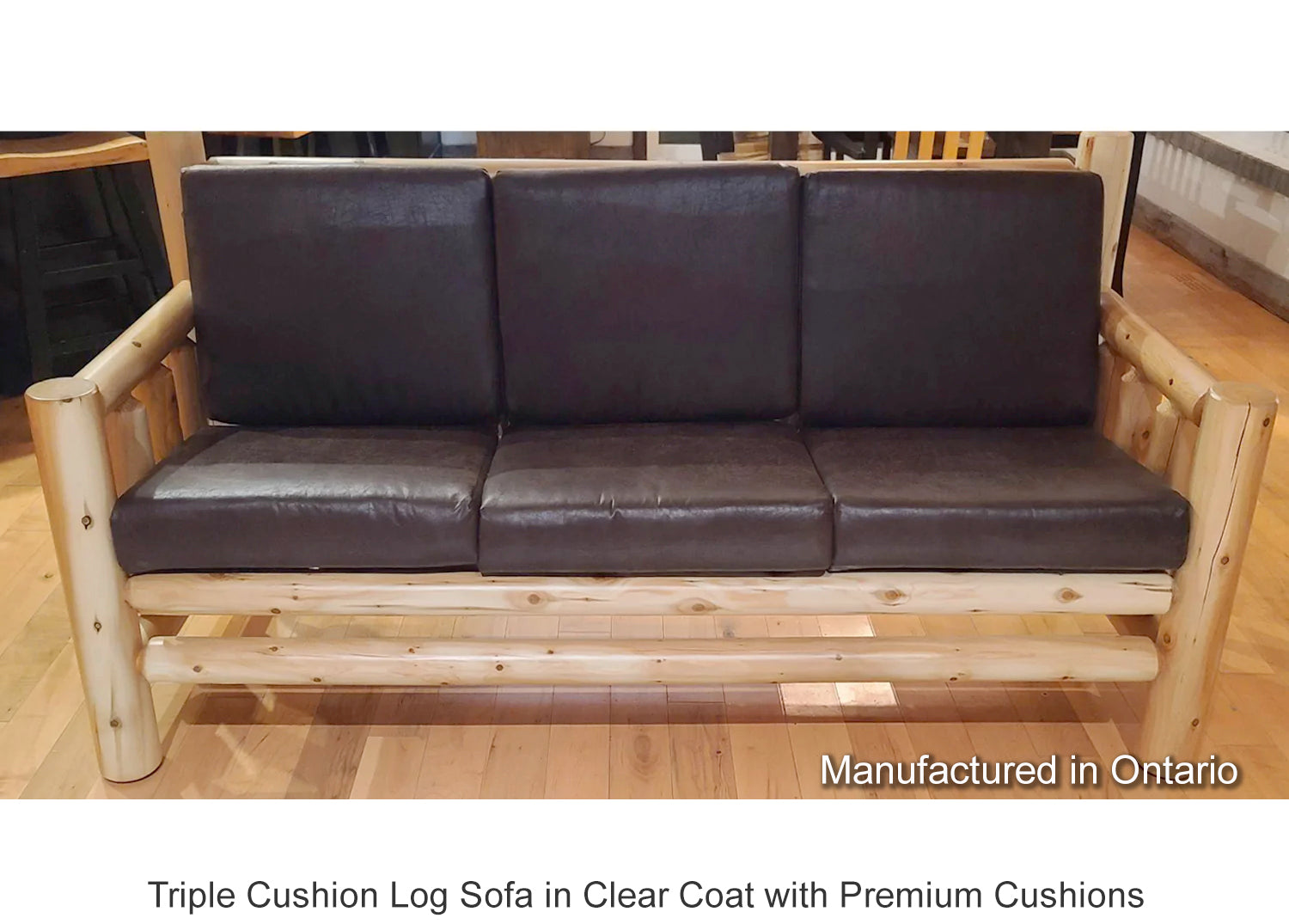 Triple Cushion Log Sofa in Clear Coat with Premium Cushions