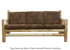 Triple Seat Log Sofa in Clear Coat with Premium Cushions