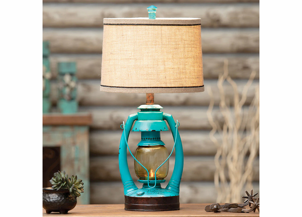 Turquoise Vintage Lantern Table Lamp in a Room