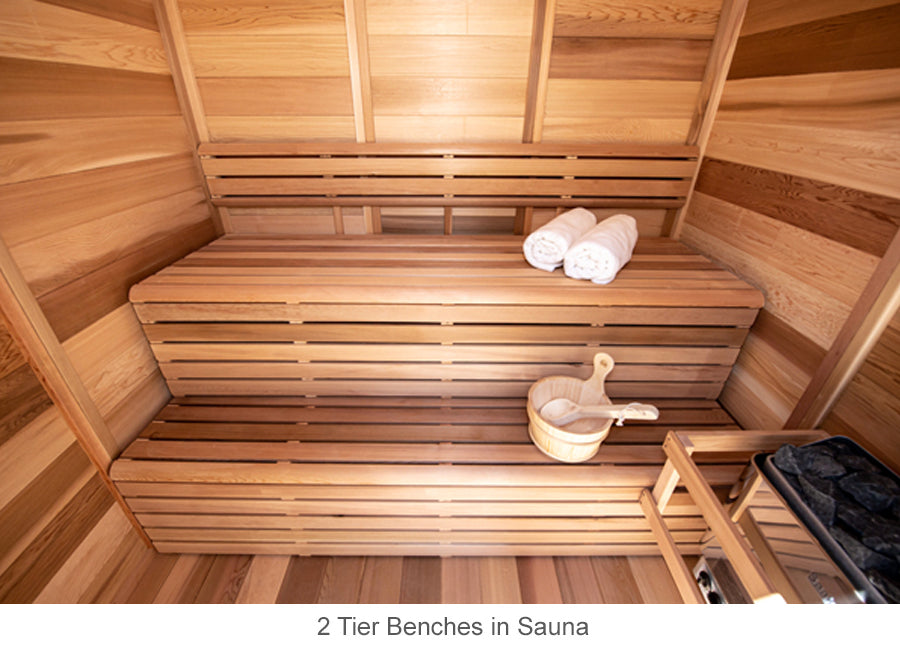 Two Tier Benches in Medium Modern Box Outdoor Sauna