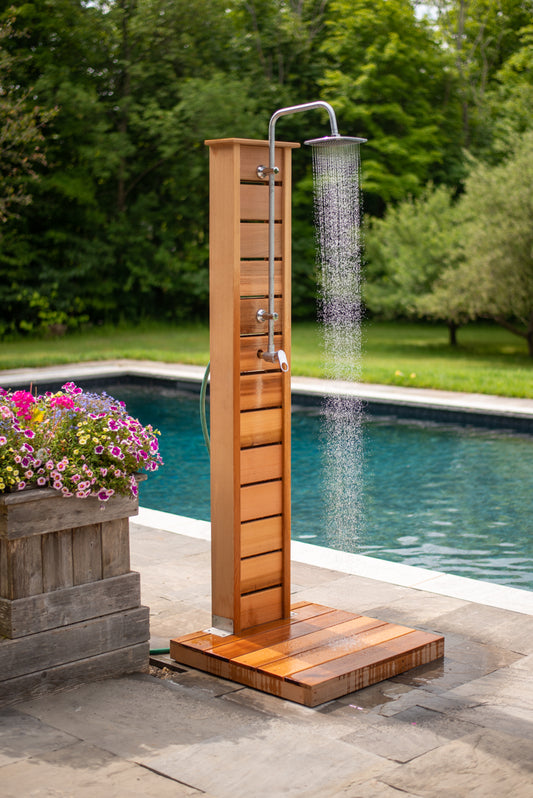Sunlight outdoor shower by the pool