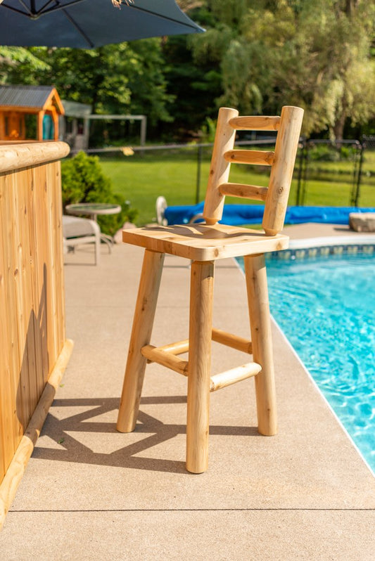 30" Log Bar Stool with Back by the Pool