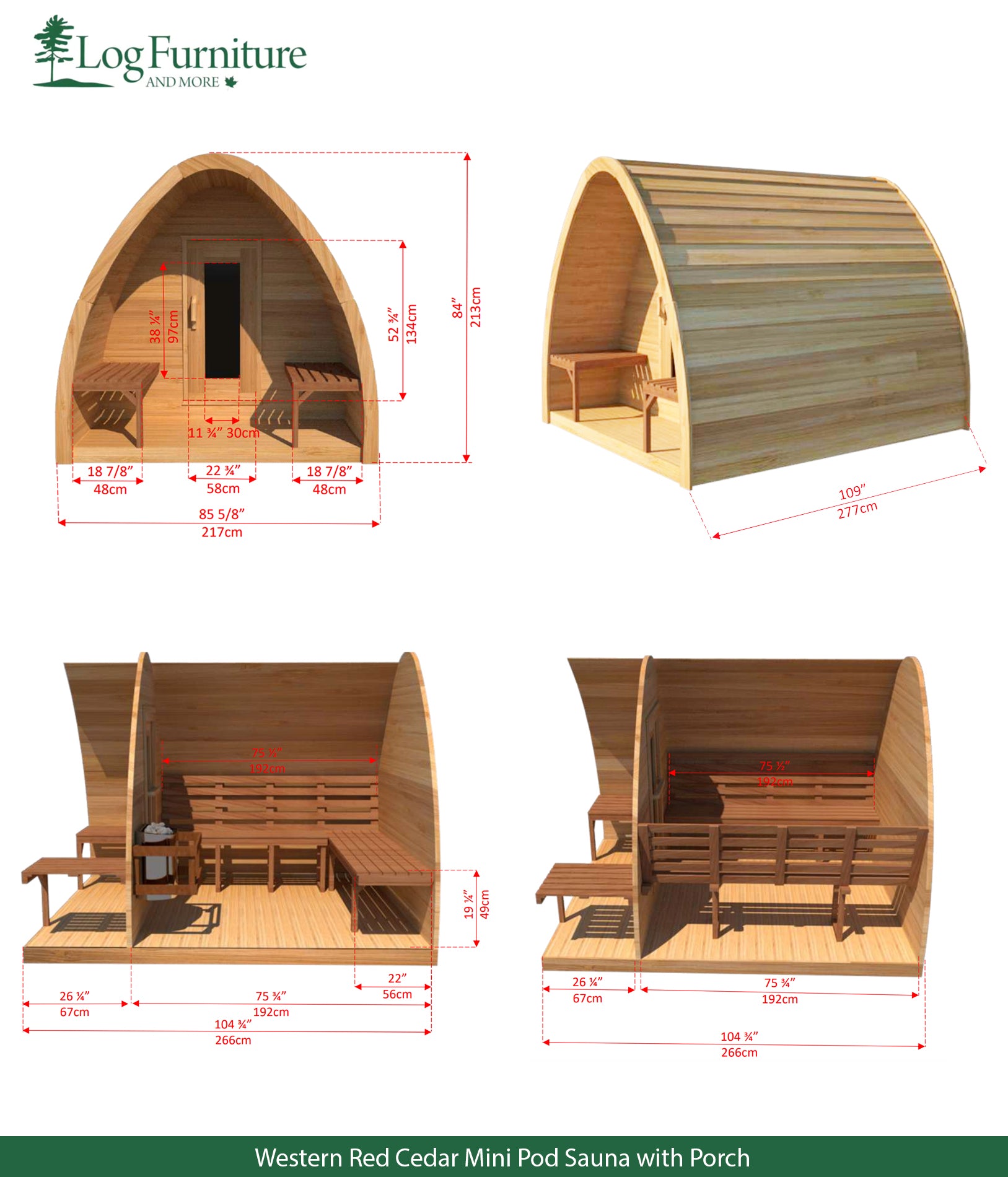Knotty Red Cedar Mini Pod Sauna with Porch