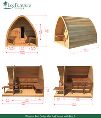 Knotty Red Cedar Mini Pod Sauna with Porch