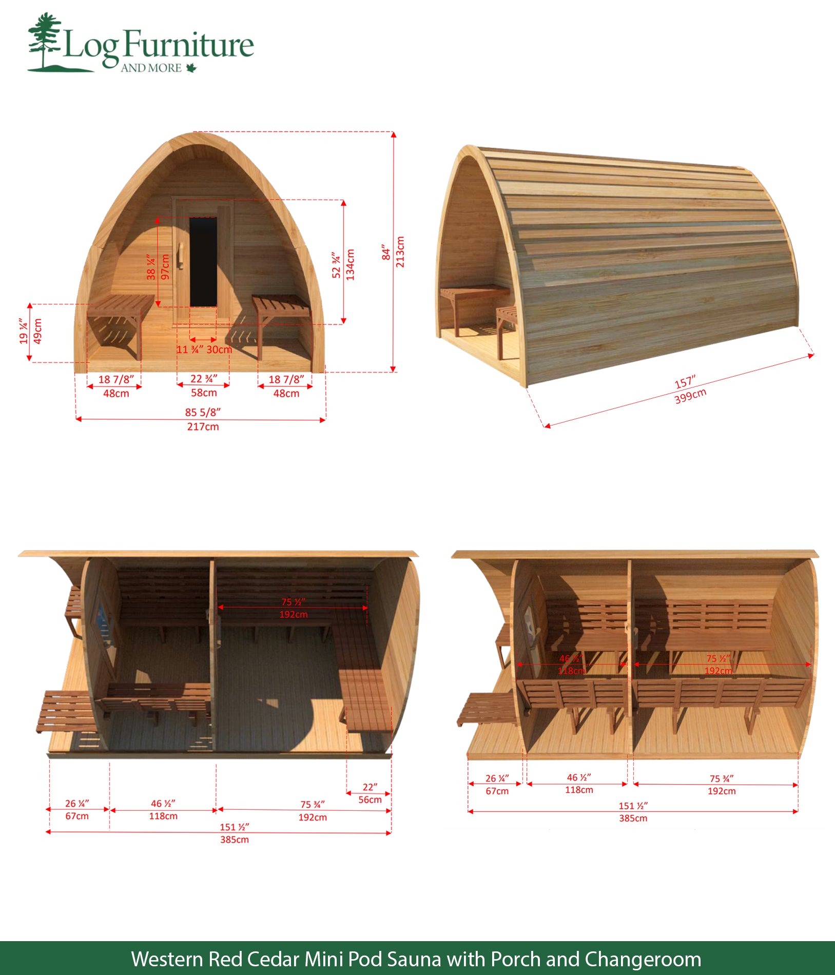 Western Red Cedar Mini Pod Sauna with Porch and Changeroom