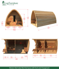 Knotty Red Cedar Mini Pod Sauna with Porch and Changeroom