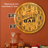 Whiskey Bar Barrel Head Clock Personalized