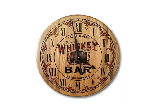 Whiskey Bar Barrel Head Clock