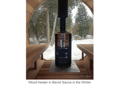 Wood Heater in Barrel Sauna in the Winter