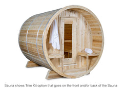 Sauna shows the optional trim kit that goes on the front and/or back of the Sauna