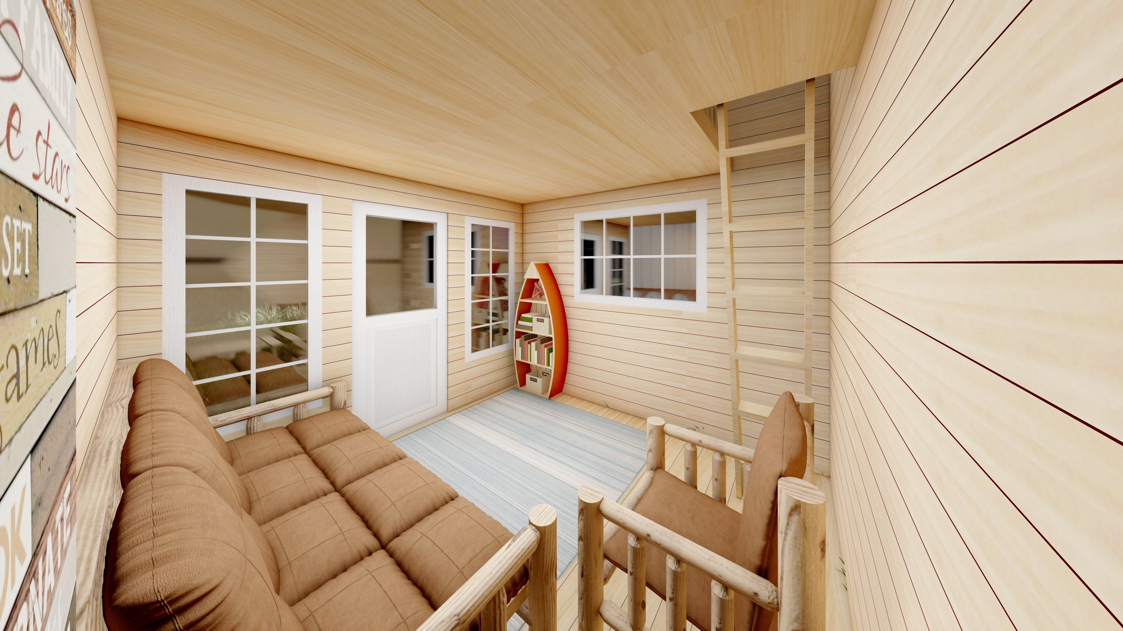 large bunkie with log furniture