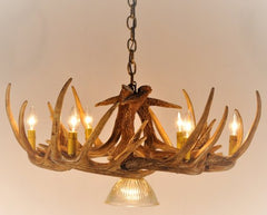 Whitetail Deer 9 Antler Chandelier with downlight
